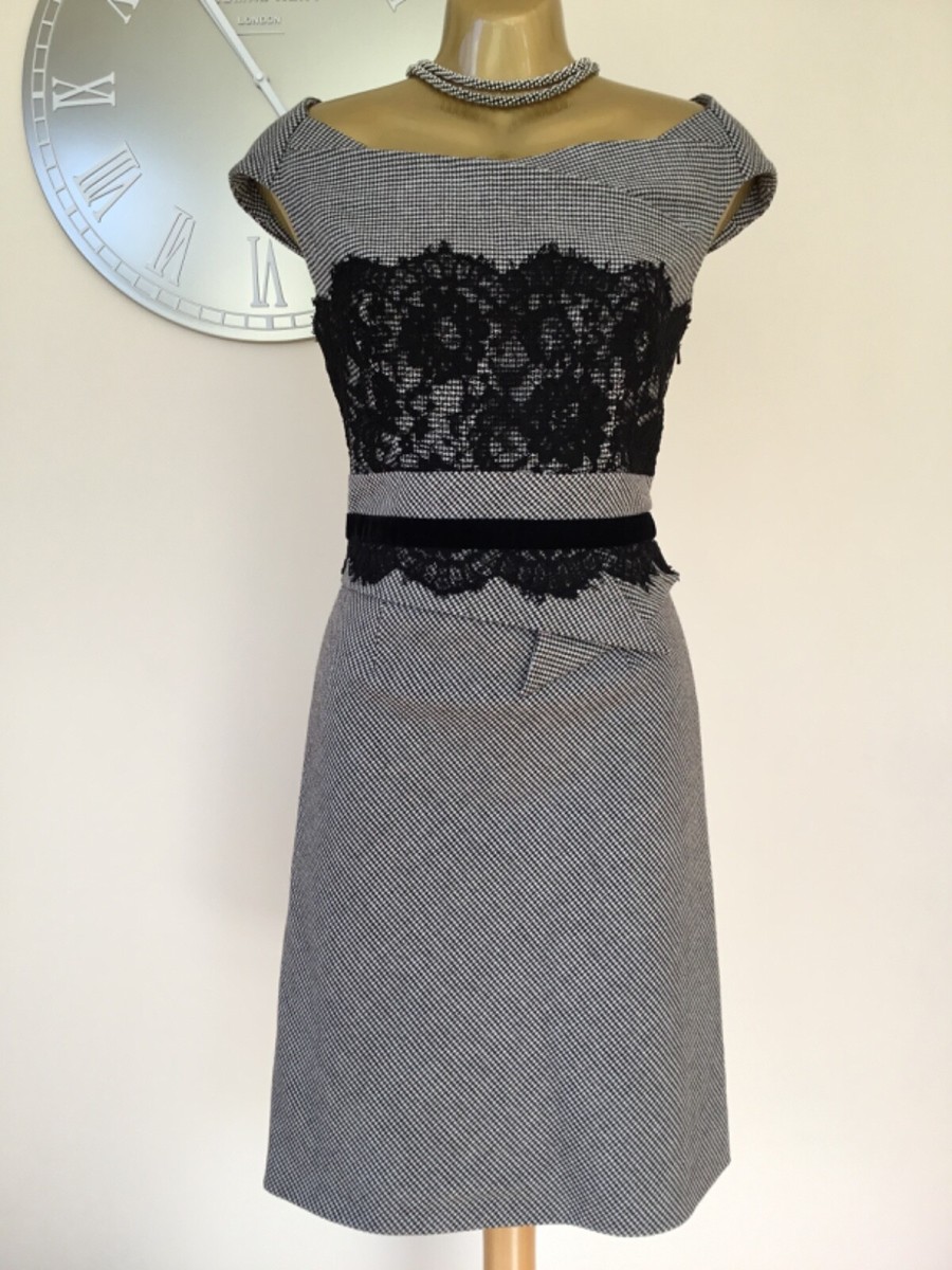 Lace Karen Millen Wool Dress Floral Applique On Lace Woven Midi