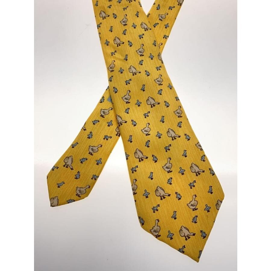 HERMES Neck tie Silk Green Yellow Logo japan seller N1226 35