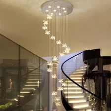 Spiral staircase led chandelier villa Crystal Flower loft room pendant light