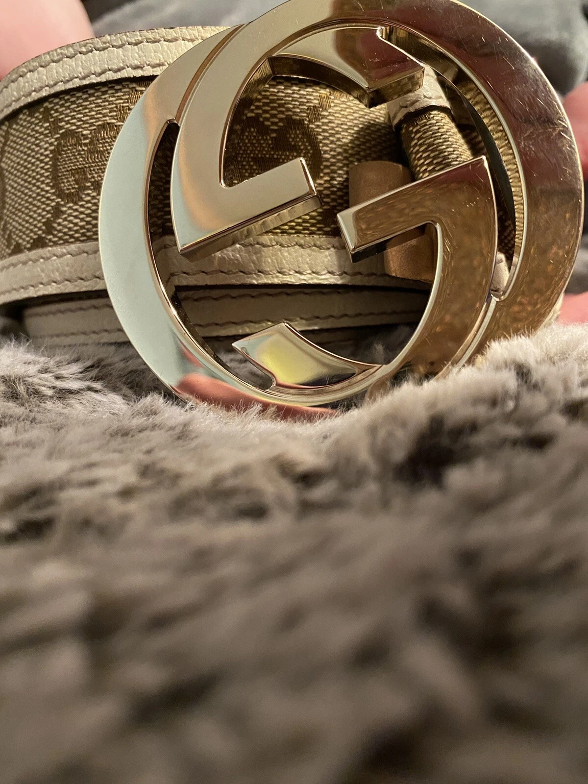 Authentique ceinture Gucci dorée pour femme 90 cm guccissima