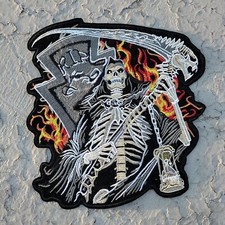 Grim Reaper with flames large iron-on back jacket patch