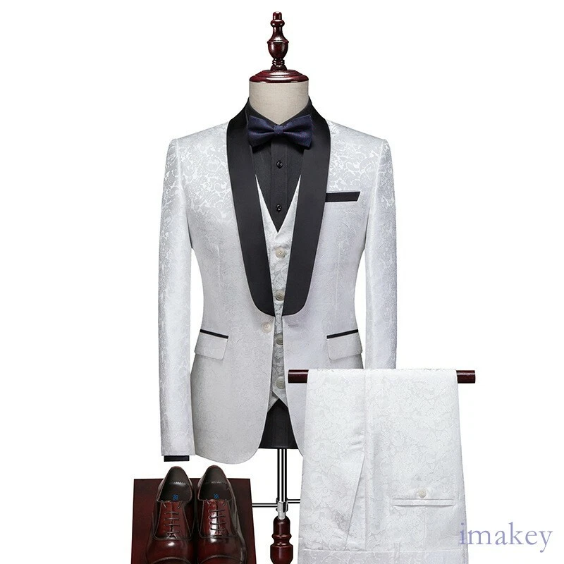 Para hombres Vestido de Novia 3 PIEZAS Traje Calce Ajustado Estampado Floral Un Botón Blazer Esmoquin Foto 2 de 4