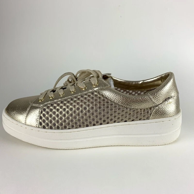 Steven Mujer Napa Tenis Zapatos Dorado Metálico Parte Superior Baja Cuero Con Cordones 9.5 Nuevo Foto 2 de 4