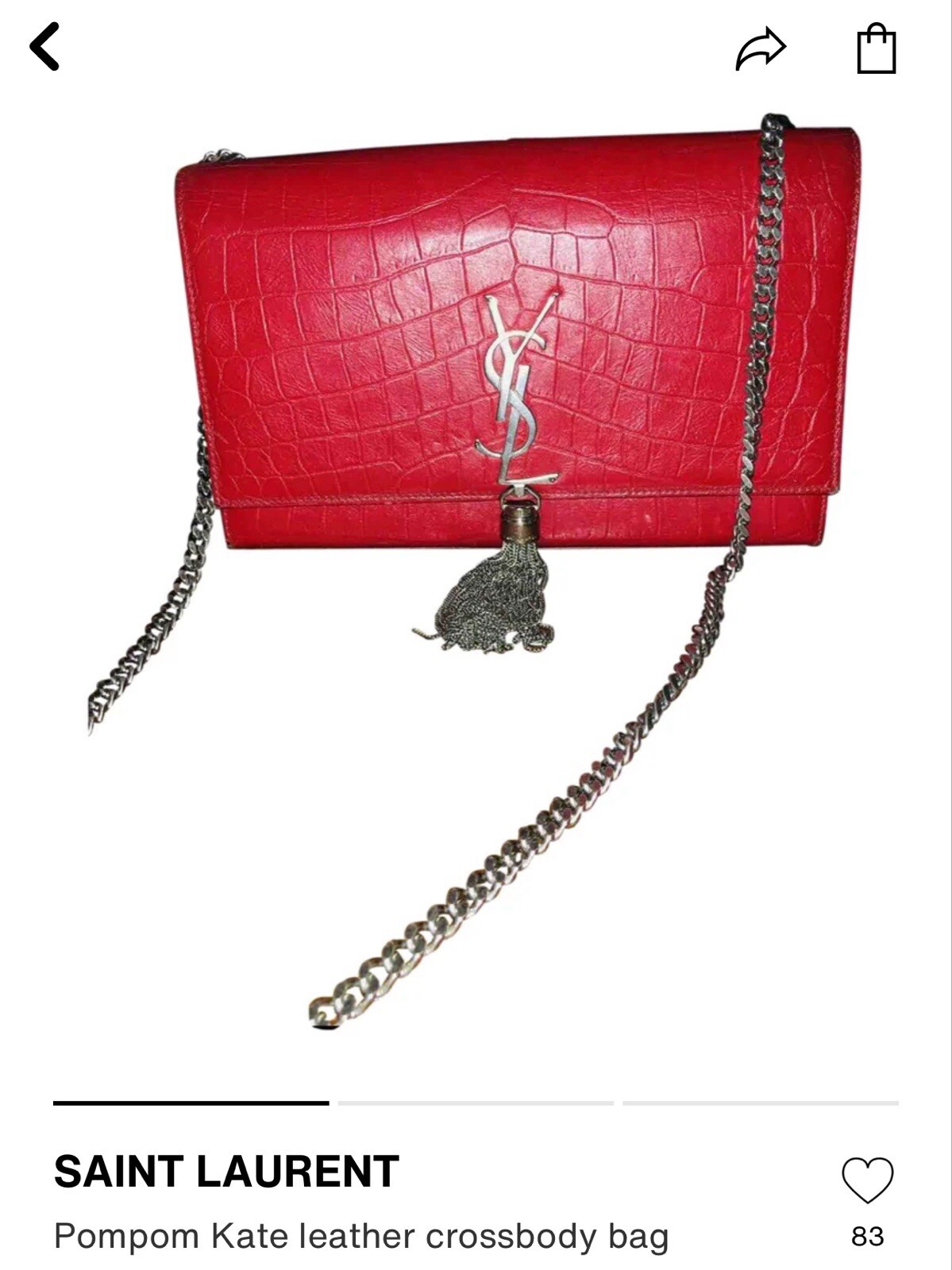 Borsa a tracolla Saint Laurent Pompom Kate in pelle di coccodrillo rossa