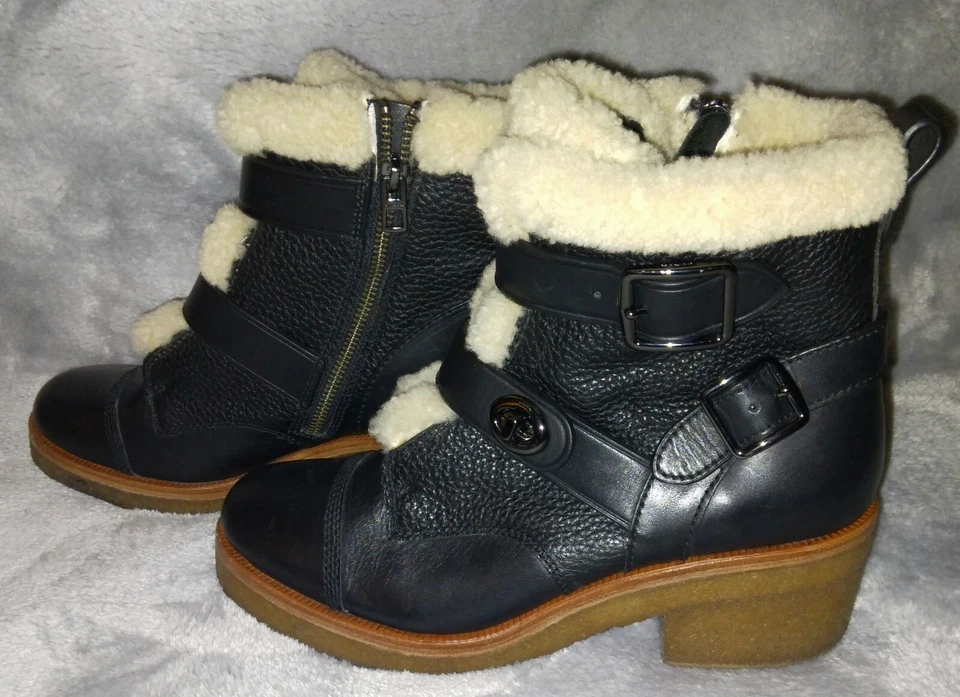 BOTAS AL TOBILLO Coach PRESTON de cuero negras forradas de sherpa con bloqueo giratorio 9B para mujer Foto 2 de 4