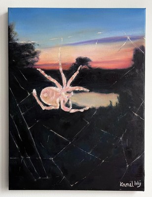 Studie eines Spinnenhits mit Blitz in der Abenddämmerung (Rajgrod Lake - 15.07.2024) 30x40 cm