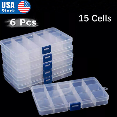 6PCS Clear Jewelry Box Plastic Bead Storage Craft Container Earrings Organizer