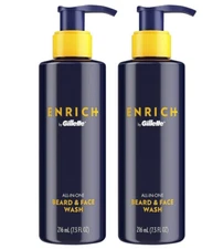Gillette Enrich Beard & Face Wash Pack of 2 Men's All-In-One 7.3 oz. NEW