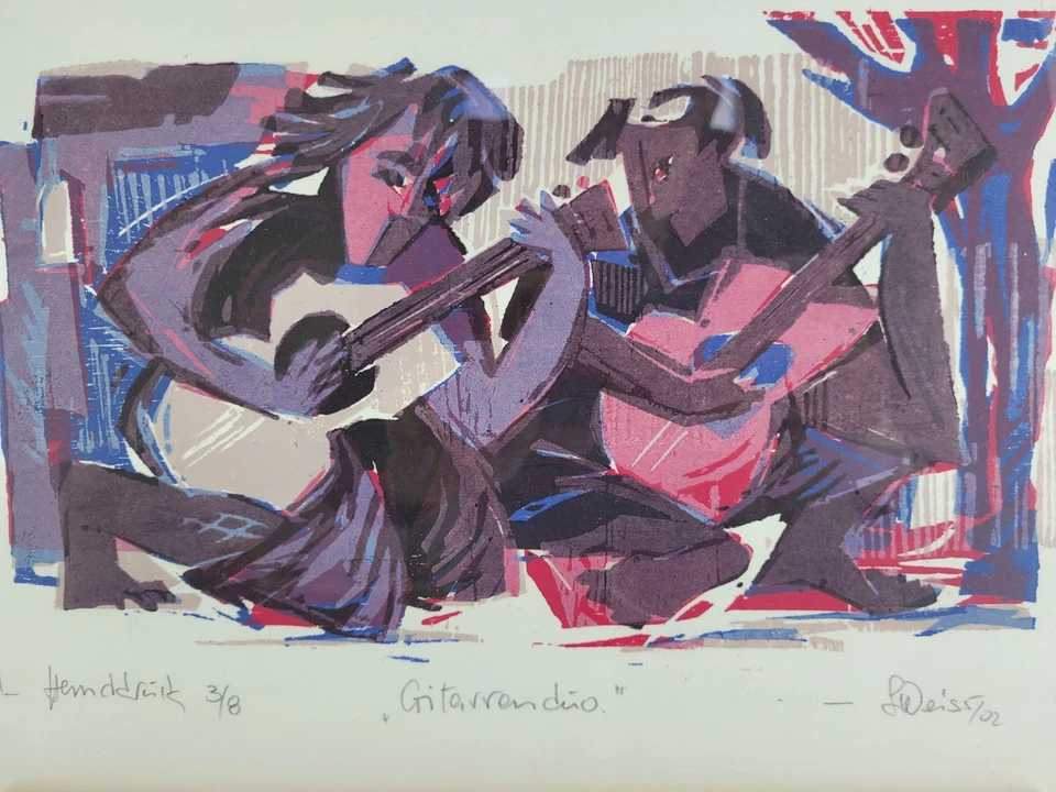 Original Lithographie Grafik (XX) "Gitorrendio"  Abstrakter Kubismus - Bild 2 von 4