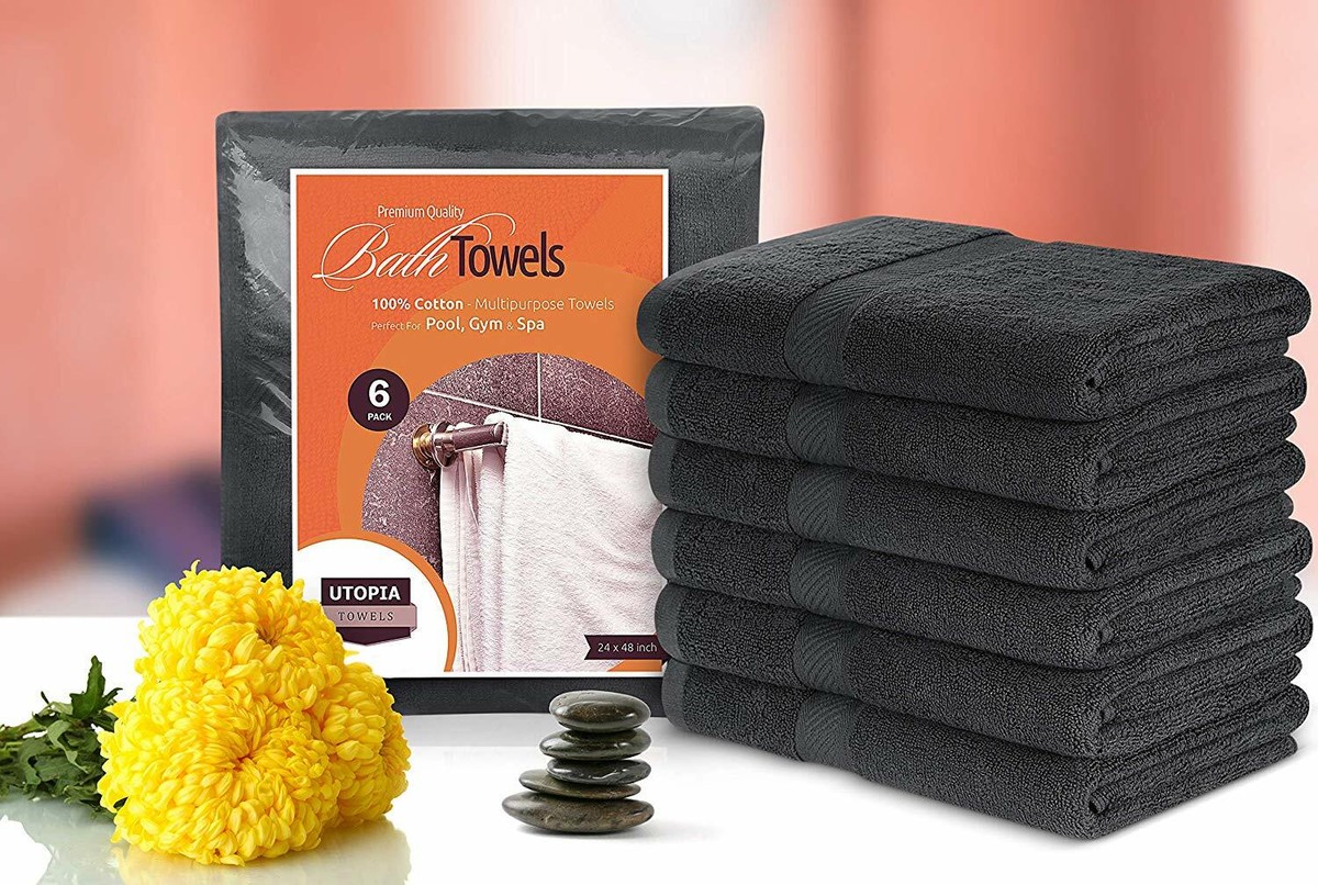 Soft Textiles 6-Pack Cotton Bath Towels - 24"x48", 400-600 GSM, Great For Gym & Pool