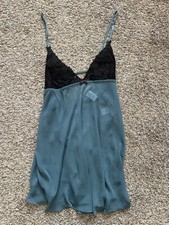 Linea Donatella Teal Sheer Babydoll Nightgown  Thong 2pcs Set Size Large