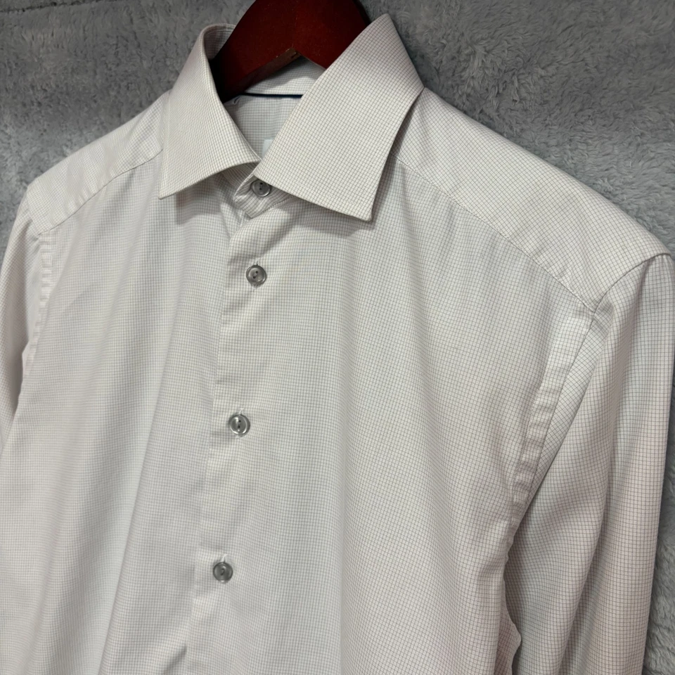 Camisa de vestir Eton ajustada para hombre 15 38 100 % algodón micro rejilla cuadros negocios Foto 2 de 4