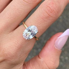 Solitaire 3Ct Oval Cut VVS1/D Diamond Wedding Ring 14k Yellow Gold Over Size H-T