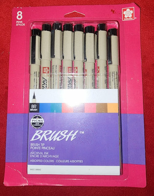 SAKURA Pigma Micron Brush Color Fineliners NEW 8pk Colors Artist Quality # 38062