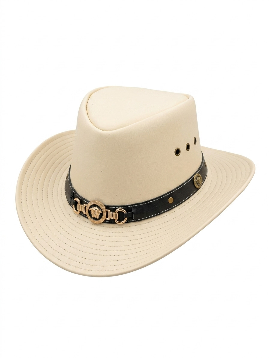 Full Grain Leather Cowboy Hat - Western Outback Style Wide Brim Hat Men & Women