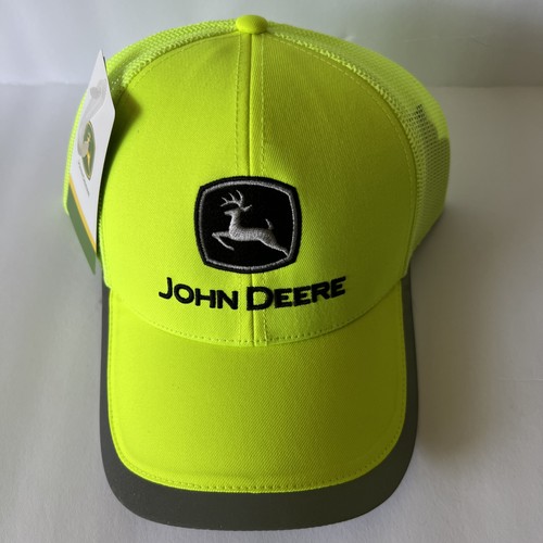 John Deere Hat Cap Snap Back Neon Green Mesh Trucker Reflective Mens One Size - Afbeelding 3 van 7