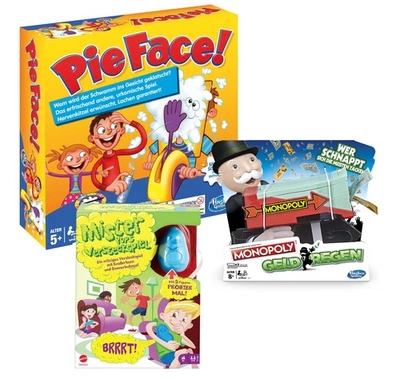 GOMAZING Spiele Bundle Pie Face Mister Pups Monopoly Geldregen Familienspiel Partyspiele