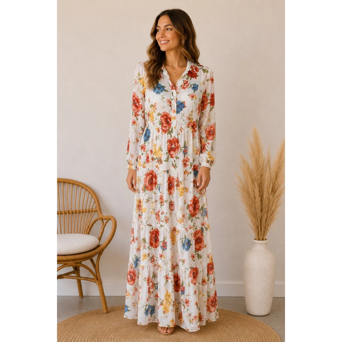 white midi dress long sleeves Amy Formal Crepe Faux Pearl Sleeve Midi Dress main image 0