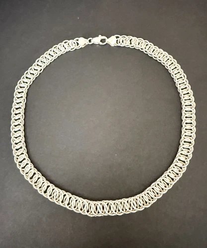 Vintage Sterling Silver 925 Chain Mail Persian Etched Ring Necklace 53gr 18 inch