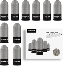 Gaming Finger Sleeves,100% Visible Silver Fibers,Just Right, Silver/Black