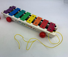 fisher-price-870-pull-a-tune-xylophone-vintage-1978-wood-plastic-wheels-string