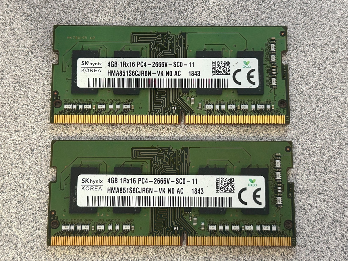 Lot of 8 GB (4 GB x 2 sticks) SK hynix DDR4 PC4-2666V Laptop RAM