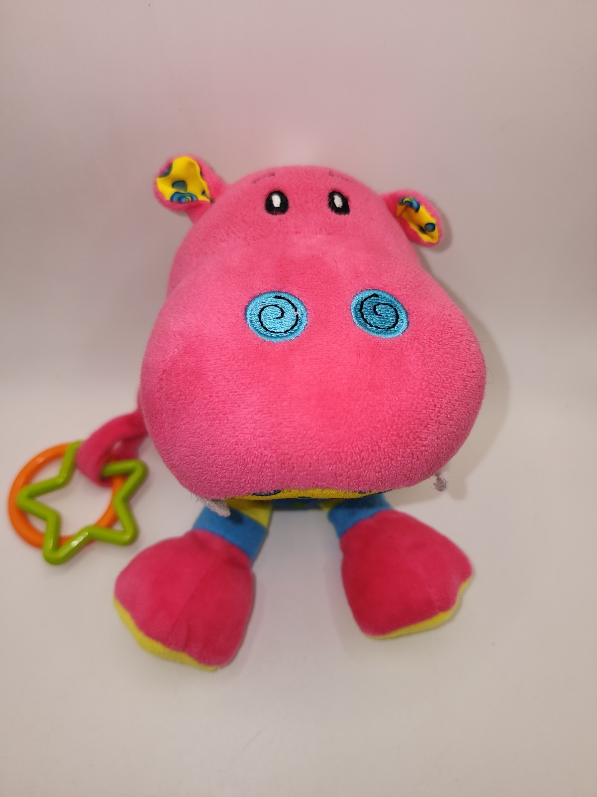 NUBY Plush Pink Hippo Baby Rattle Activity Toy