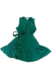 Christian Lacroix Green Wrap Linen Blend Dress Adjustable Tie Waist size S