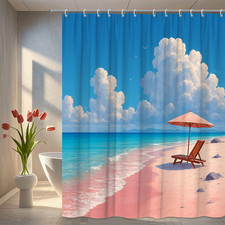 Beach Shower Curtain - Tropical Ocean Waves and Pink Sand Design