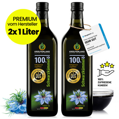 KRÄUTERLAND Schwarzkümmelöl UNGEFILTERT 2 Liter ägyptisch kaltgepresst 100% rein
