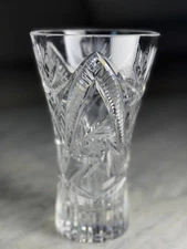 Vintage Cut Crystal Floral Vase Pinwheel Arch Prism Rainbow Reflective Heavy 6”