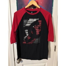 DC Shoes Mens Raglan T Shirt Black Red Graphic Print Baseball Tee