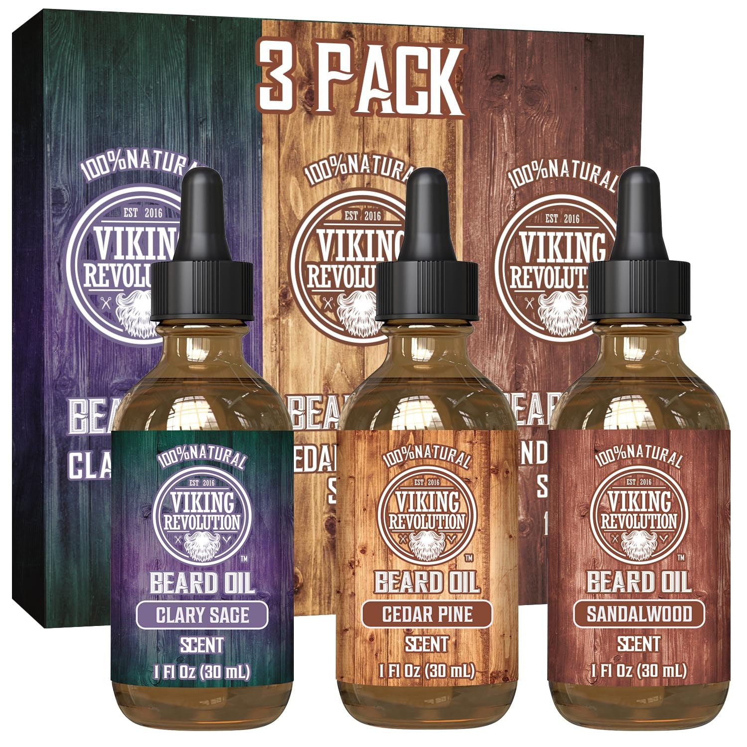 3 Pack Natural Beard Oil for Men - Sandalwood & More Varieties