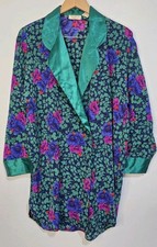 Vintage Victoria Secret Gold Label Satin Floral Button Nightgown Jacket Robe Lrg