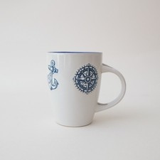M&L Mug Nautical Theme Ceramic Ship Lighthouse Anchor - White / Blue interior