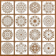 16 PCS Mandala Stencil Painting Wood Rock Craft Rangoli Template 4.7x4.7 Inch