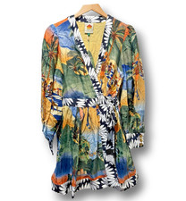 NEW Farm Rio Carioca Mini Dress Medium Boho Tropical Beaded Tie Wrap $255 MSRP