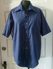70's TOWNCRAFT Penn Prest Blue Button Up Men's SS Shirt Top Blouse 15 1/2
