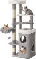 Cat Tree, 60-Inch Cat Tower, Multiple-Level Plush Condo with 2 Caves, 3 Scratchi