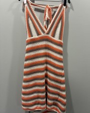 Neobeachie Crochet Halter Dress Festival Striped Knit Open Back