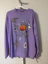 Maccapani Lavender Long Sleeve Top Butterfly Daisy Graphic Print