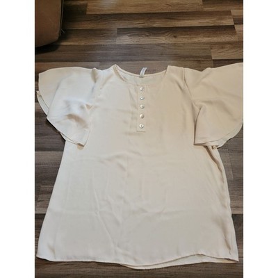 Zenana Premium cream oversized Flutter sleeve button blouse Size S