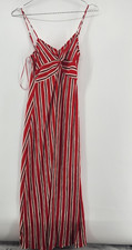 Mango MNG Women's XXS 100% Polyester Red Striped Gathered Dress NWT