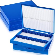 4 Pcs Microscope Slide Storage Box, Plastic 7.87 x 6.30 x 1.26 Inches, Blue