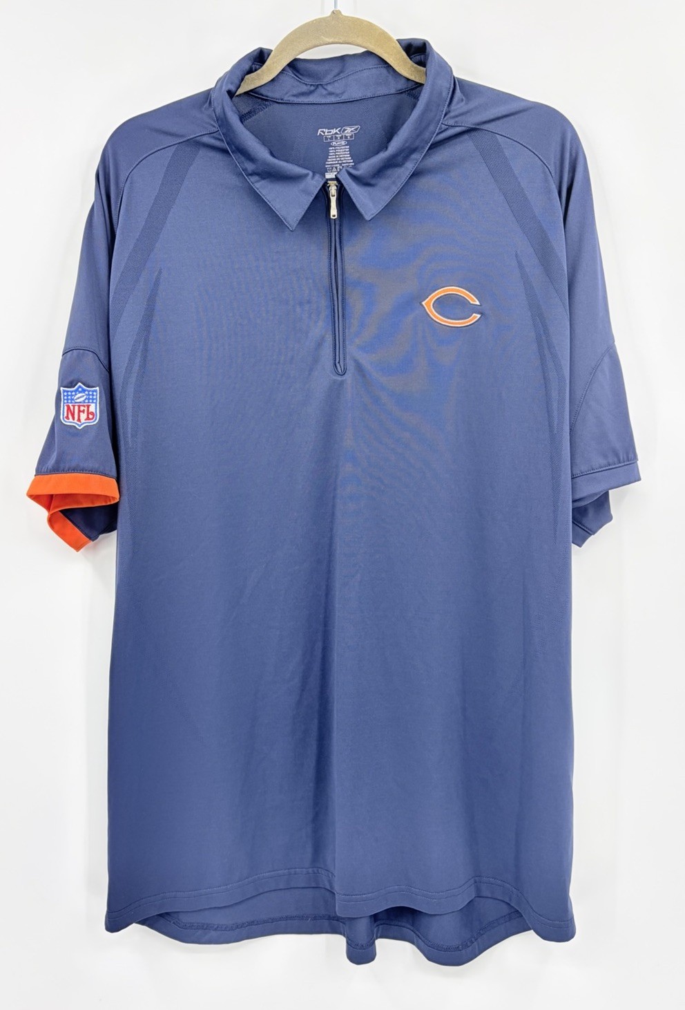 Chicago Bears NFL Reebok Men’s Large 1/4 Zip Polo Shirt Navy Blue Short Sleeve
