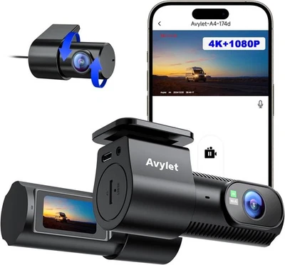 Avylet Dash Cam Front and Rear, 5G Wi-Fi/APP 4K+1080P Dual Car Camera,170° Angle
