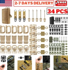 Kit of 34 Attachments Molle Bag Accessories Kit D-Ring Grimloc Locking Gear Clip