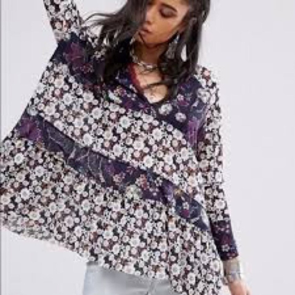 Free people brand Isabella tunic top long sleeves purple floral size