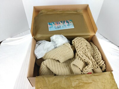 LIVS Classic Crochet Natural Linen Beige Boots Size 6 w/ Laundry Bag & Backpack