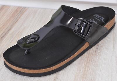 New ARA Shoes FRAN Orthotic Toe Post Thong Sandals Size 5.5 36 BLACK